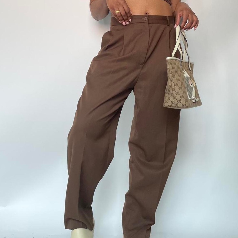 Vintage Chocolate Brown Pleated Trousers